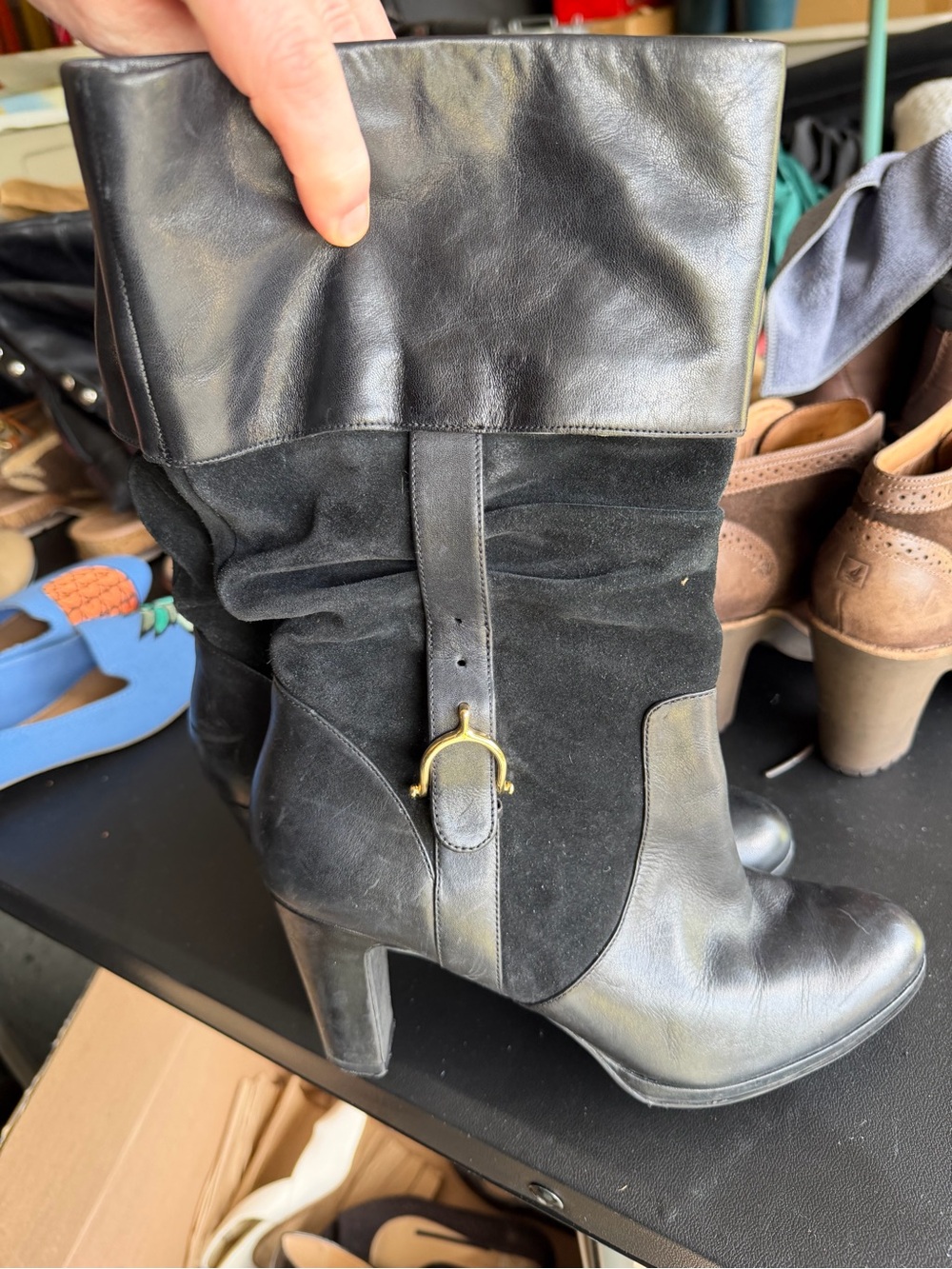 Ralph Lauren Women's Mid-Calf Leather & Suede Heel Boot